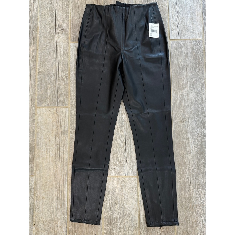 Nordstrom Faux Leather Leggings Womens 27 Black NWT High Rise Seamed Pants